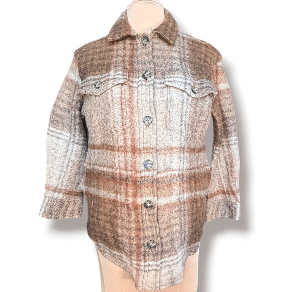 Aritzia Wilfred Free The Ganna Shirt Jacket Plaid Brown Tan Oversized Shacket